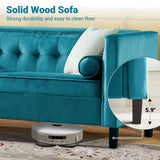 Dreamsir 78'' W Velvet Sofa, Mid-Century Love Seats Sofa Furniture with Bolster Pillows, Button Tufted Couch for Living Room, Tool-Free Assembly (Sofa, Peacock Blue) Dreamsir