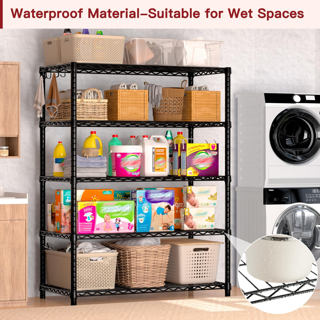 PrimeZone Wire Metal Storage Shelves - 5 Tier Adjustable NSF-Certified Heavy Duty Garage Shelving Unit Organizer Rack, Steel Utility Shelf for Kitchen, Pantry, Closet, 35.5" W x 14" D x 72" H, Black PrimeZone