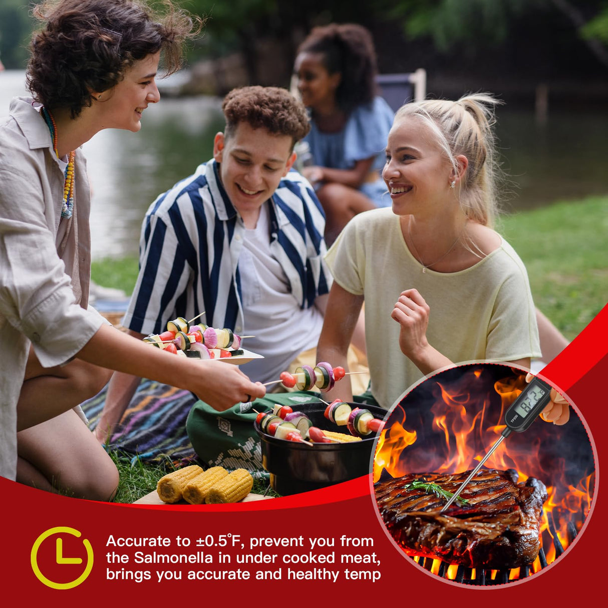 Copkim 6 Pcs Instant Read Meat Thermometer with Long Probe 9.65 Inch Kitchen Cooking Food Candy Waterproof Digital Thermometer for BBQ Water Milk Yogurt Liquid Cooking(Black, White, Red) Copkim