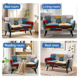 Bonzy Home Modern Boho Loveseat Couch Sofa Chair for Living Room Bedroom, Upholstered Colorful Plaid Fabric 2-Seat Love Seat Sofa with Wood Leg for Small Space, One Loveseat Bonzy Home
