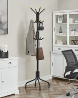 SONGMICS Coat Rack Freestanding, Metal Coat Rack Stand with 12 Hooks and 4 Legs, Coat Tree, Holds Clothes, Hats, and Bags, for Entryway, Living Room, Bedroom, Classic Black URCR031B01 SONGMICS