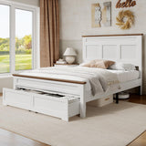 RALGEND Farmhouse Queen Size Bed Frame with 51.2" Tall Headboard & Footboard, Wooden Platform Bed Frame with Large Storage Drawers, No Squeak, No Box Spring Needed, White and Walnut RALGEND