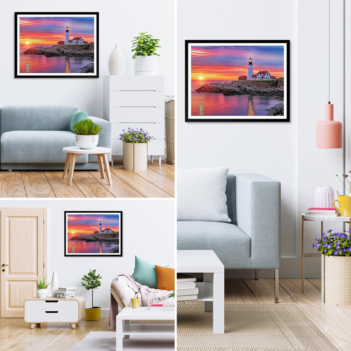 MXJSUA DIY Lighthouse Diamond Painting Kits for Adults, Sunrise Diamond Gem Art Painting for Beginners, Diamond Picture with Full Round Drill Dots Craft Set Gift, 12 x 16 Inch MXJSUA