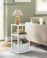 SONGMICS HOME Side Table, 3-Tier Nightstand with Storage, End Table with Fabric Basket, for Bedroom, Living Room, Steel Frame, Superfast Toolless Assembly, Modern, Snow White ULET286W01 SONGMICS HOME