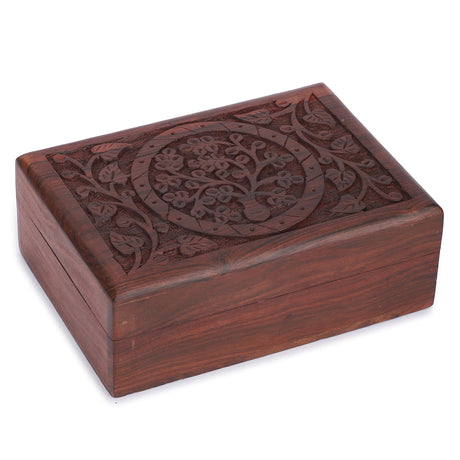 Ajuny Handmade Wooden Decorative Jewelry Box for Women Tree Of Life Design Multipurpose Keepsake Storage Organizer Watch Box, Treasure Chest Box Great for Gifts 7x5 Inch Ajuny
