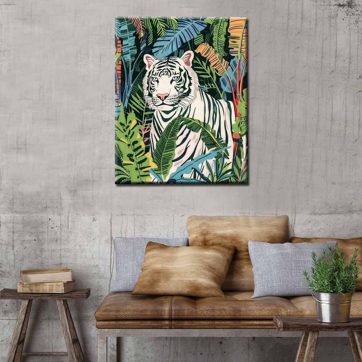 White Tiger Paint by Number for Adults,Forest Wildlife DIY Oil Painting Kits on Canvas with Brushes and Acrylic Pigment Animal in Tropical Jungle Picture Home Decor 16x20inch Nordics Gift (Frameless) Tucocoo