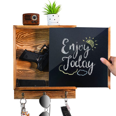 MOCAS Hidden Gun Storage, Hidden Wall Gun Safe Pistol Rack Shelf with 3 Hooks for Secret Decor Concealment Furniture, Art Storage Cabinet Wooden Storage Shelves Indoor Picture Frame