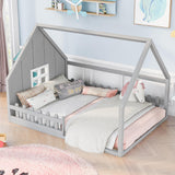 Bellemave Full Size Montessori House Bed with Slatted Railings in Grey Bellemave