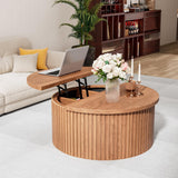 Fsbecl Fluted Lift Top Coffee Table with Hidden Storage, 31.6 Inch Round Coffee Tables for Living Room, Circle Wood Center Tables for Home (Walnut) Fsbecl