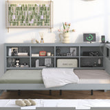 Harper & Bright Designs Full Daybed Frame with L-Shaped Bookcases, Wood Bed Frames with Trundle and USB Ports, Full Size Platform Bed with Storage Shelf and Charging Station for Kids Girls Boys, Grey Harper & Bright Designs