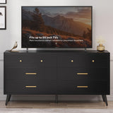DWVO White 6 Drawers Dresser/Modern Wood Dresser Chest of Drawers with Black Metal Handle＆Anti-Tipping Device/Modern Double Drawer Storage Cabinet for Entryway/Living Room-15.7" Dx55.1 Wx31.1 H DWVO