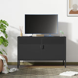 Ustamio Black Wide Metal Locker Storage Cabinet, 2 Door Metal Accent Cabinet for Home and Office, 2 Tier Low Metal Cabinet with Doors and Shelf, Multipurpose Metal Tv Stand Cabinet Ustamio