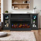 Unineo 75 Inch Electric Fireplace TV Stand, 3- Side Glass LED Modern Media Entertainment Center Console Table for TVs up to 80/85 Inch w/Adjustable Flame, 40’’ Fireplace, Highboy, Black Unineo