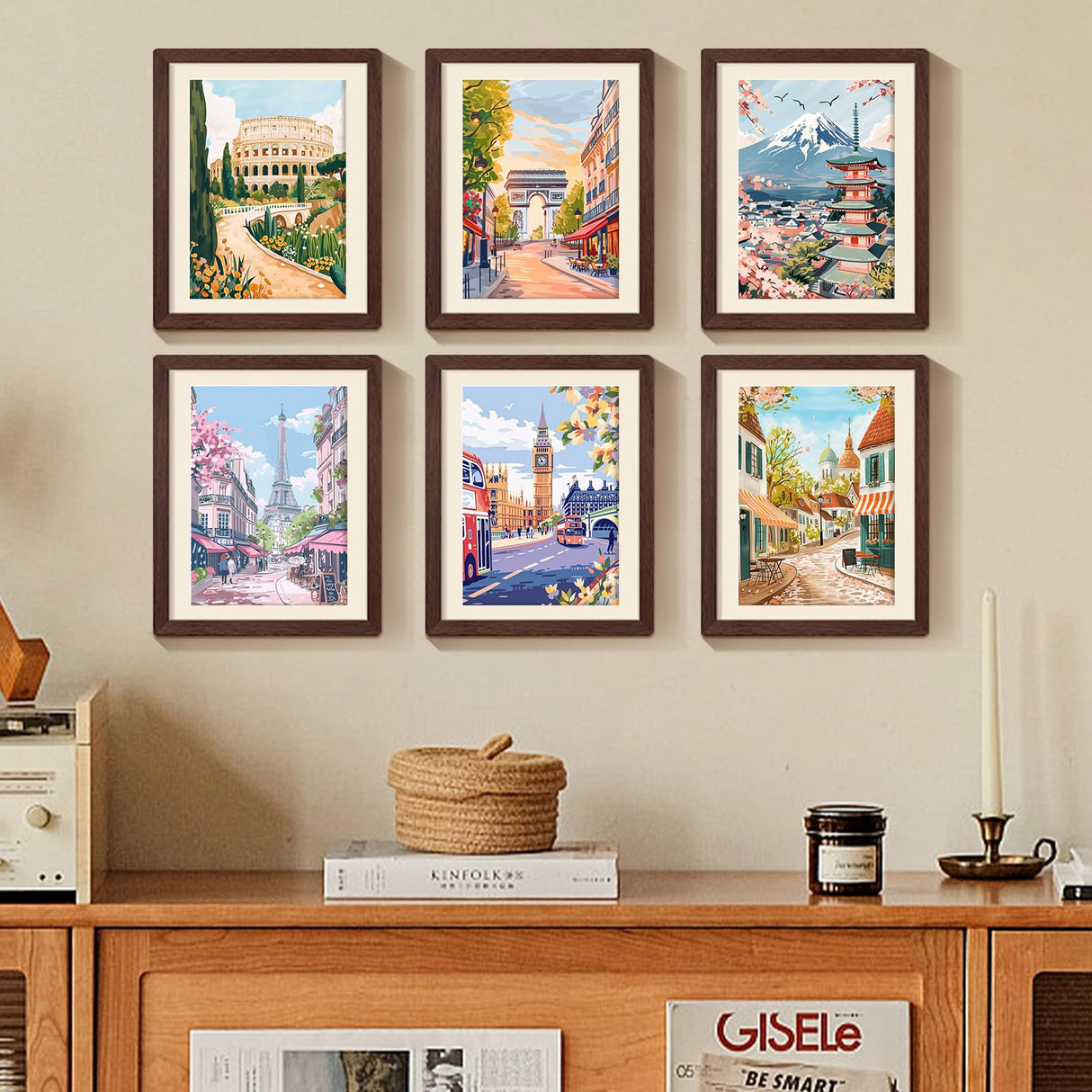 Amphol 6 Pack Paint by Numbers Kit for Adults, DIY City Landscape Paint by Numbers Kit for Beginner, Easy Painting by Number on Canvas with Brushes, Acrylic Paint, Great Gift Home Decor - 10”x14” Amphol