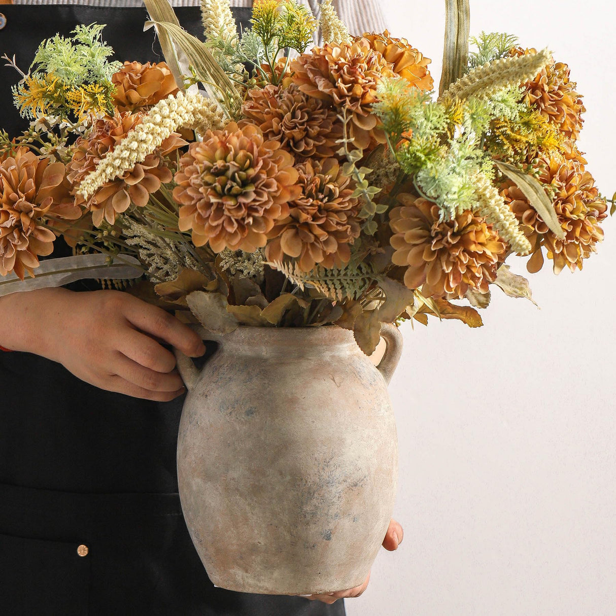 Dobbyby Ceramic Flower Vase 7.6 inch Farmhouse Rustic Vase Decorative Pottery Terracotta Vases for Home Decor Table Mantle Fireplace Living Room Bathroom Wedding Centerpiece (Whitewashed) Dobbyby