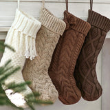Farmhouse Knitted Personalised Christmas Stockings: 4 Pack 18 Inch Rustic Neutral Cable Knit Fireplace Stockings, Rustic Cozy Hanging Xmas Stocking Decorations for Family Holiday Décor, Earth Tones Pawliss