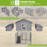 GUTINNEEN Chicken Coop Foldable Hen House with Run and 4 Nesting Boxes Wooden Large Chicken Coop 69.8" L for 4-6 Chickens Pull Out Metal Tray GUTINNEEN