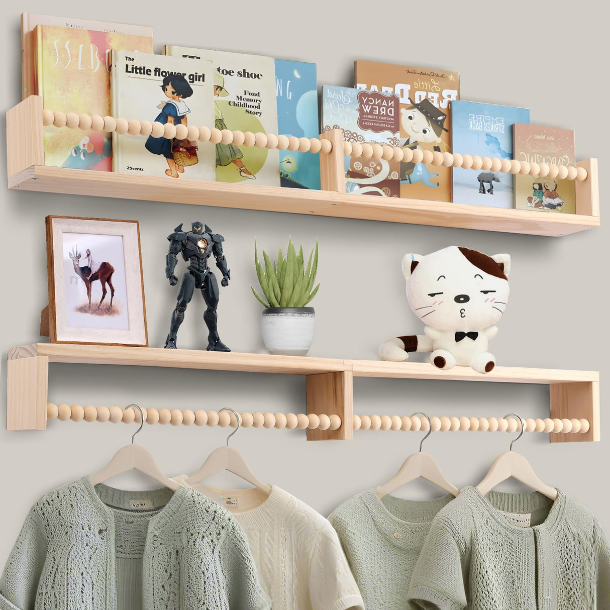 TUEGEGNS Nursery Book Shelves Wall Mounted Set of 2, 32 inches Wooden Floating Wall Bookshelves for Kids,Nursery Shelves for Bookshelf Wall,Kids Bookshelf for Kids Room, Bedroom and Study Room TUEGEGNS