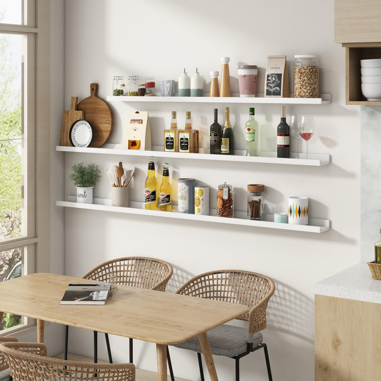 FLYJOE 72'' Solid Pine Wood Floating Picture Ledge Shelf Set of 2 in White for Kids' Room and Home Decor FLYJOE