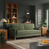 Studio Living® Lexington 75.6" Sofa, Mid-Century Modern, Pocket Coil Comfort, Easy Assembly, Velvet Fabric, Olive Green Studio Living