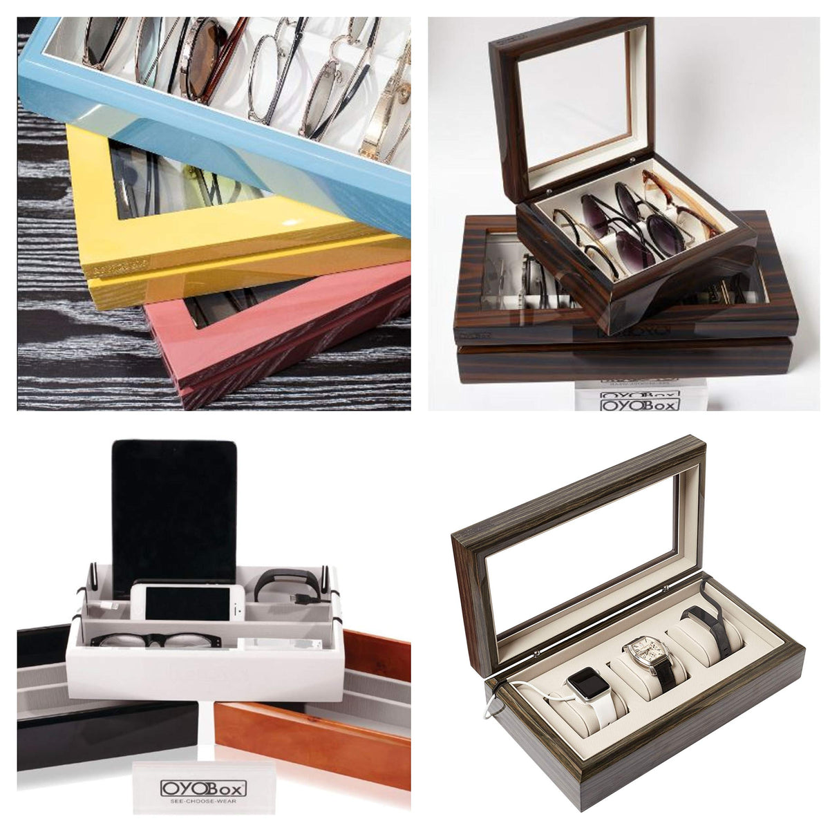 OYOBox Mini Luxury Eyewear Organizer, Wood Display Box for Glasses + Sunglasses, Mahogany OYOBox