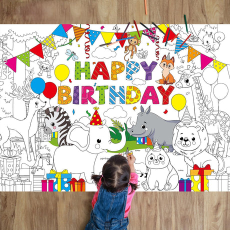 Naozinebi Safari Animals Party Coloring Poster for Kids Giant Coloring Poster Large Jungle Animals Coloring Tablecloth Jumbo Coloring Books for Kids Classroom Home Birthday Party Supplies Favor Naozinebi