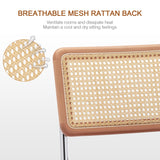 Zesthouse Modern Home Office Chair Leather Desk Chair with Natural Rattan Back, Vanity Chair for Girls Women, Upholstered Tufted Swivel Armchair, Height Adjustable Computer Task Chair Zesthouse