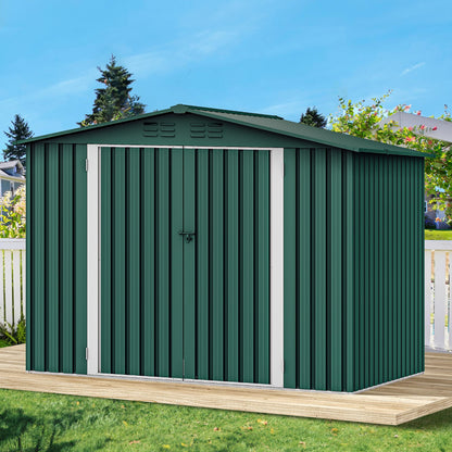 DWVO 6x8ft Large Outdoor Storage Shed, Heavy Duty Metal Tool Sheds with Lockable Door & Air Vent for Backyard Patio Lawn to Store Bikes, Tools, Lawnmowers, Green