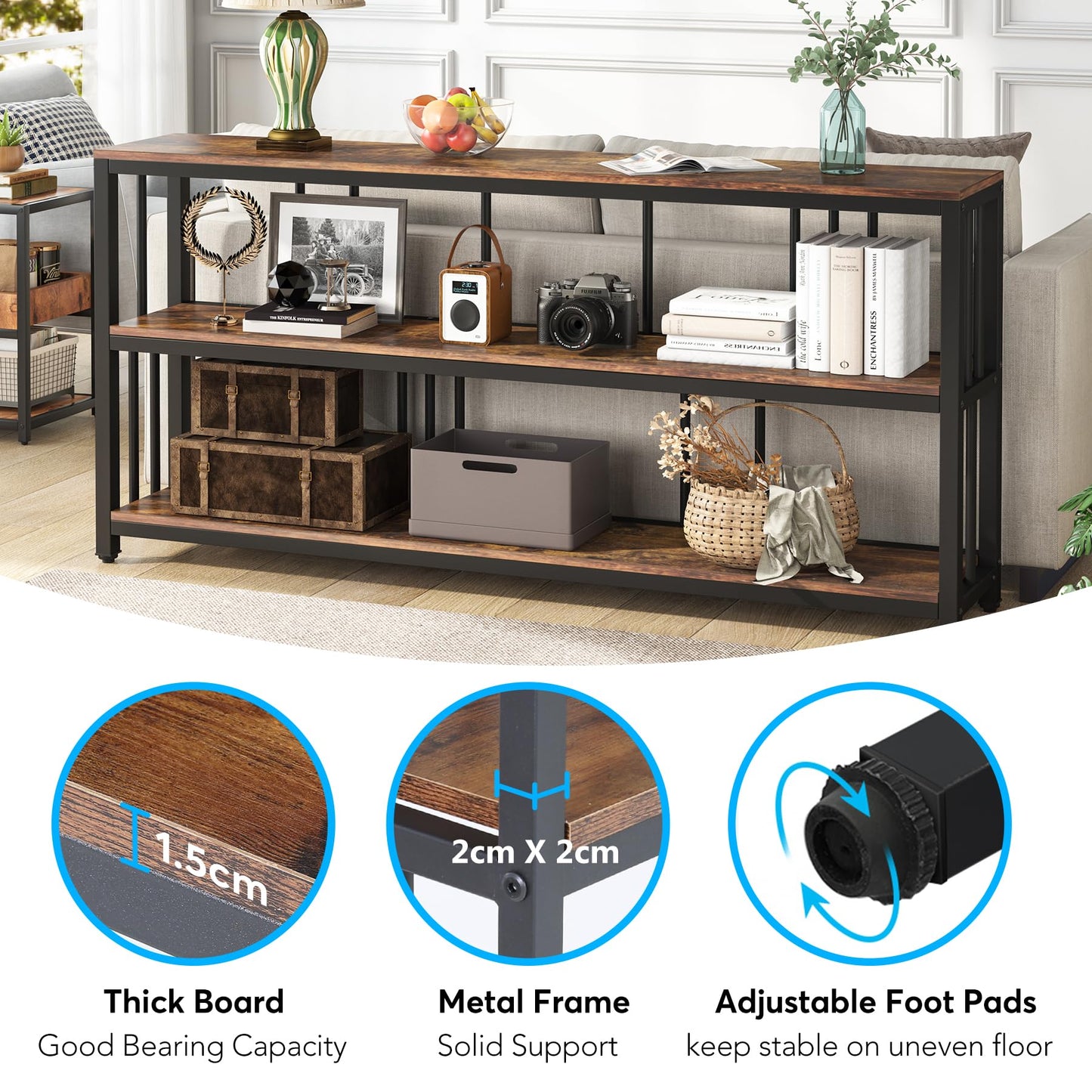 Tribesigns 70.89 in Console Table, 3 Tiers Entryway Table, Long Foyer Table, Console Table with Storage, Industrial Behind Couch Table, Large Accent Table for Entrance Hallway Living Room