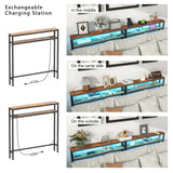 Tohomeor 5.9" Narrow Console Sofa Table with Power Outlets Led Light Sofa Skinny Behind Couch Table with Shelves Metal Frame and Charge Station (2, Rustic Brown) Tohomeor