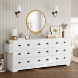 LIKIMIO Dresser 9 Drawer 63" W Long Wood Storage Chest of Drawers for Bedroom Living Room, Large Storage with Charging Station and Storage Bag, White LIKIMIO