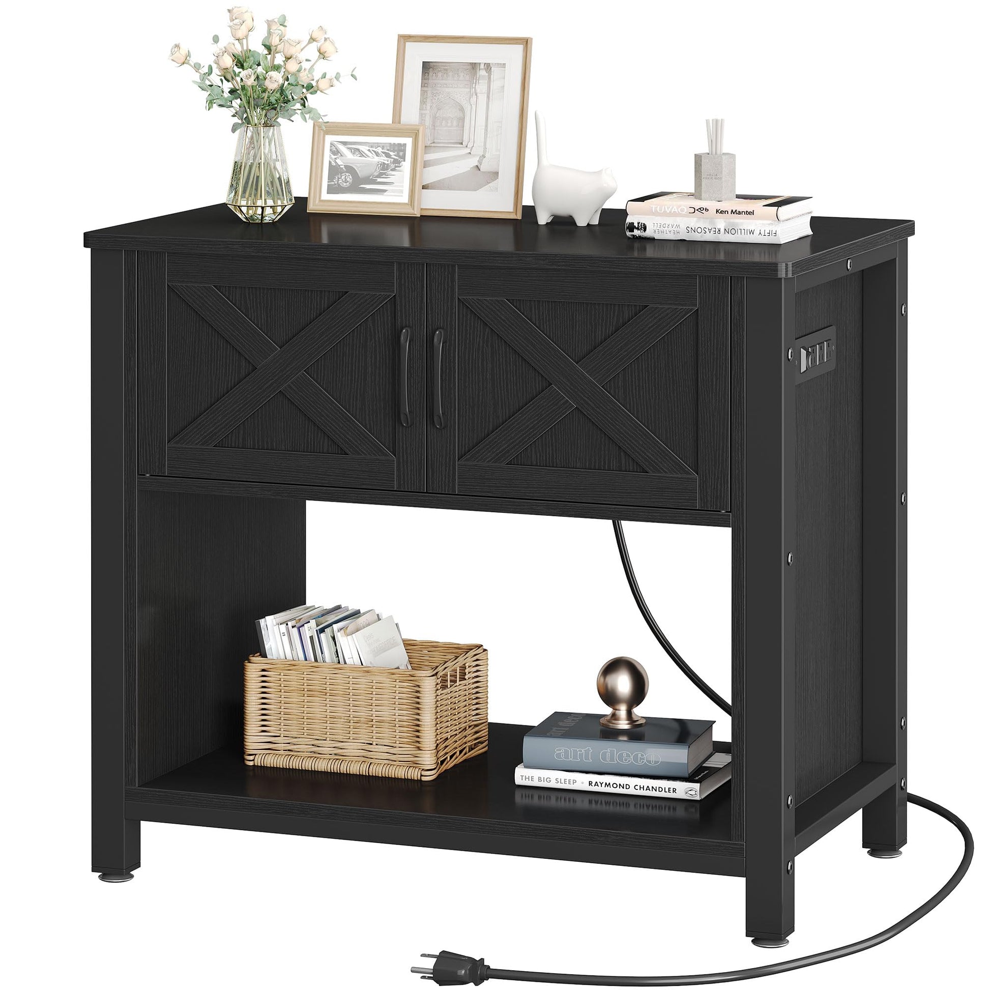 YITAHOME Console Table Sofa Table with Power Outlets, Farmhouse Entryway Table for Living Room, Foyer Table with 2 Storage Cabinets, Buffet Sideboard for Kitchen, Entry Way, Hallway, Black - WoodArtSupply