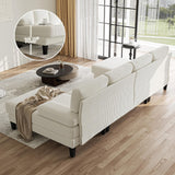 112'' Corduroy U Shaped Couch with Sleeper Lounge Chaise, 4 Seat Modern Comfy Sectional Sofa Couches for Living Room Spacious Space Apartment Office (112'' Corduroy White) ASAHREE