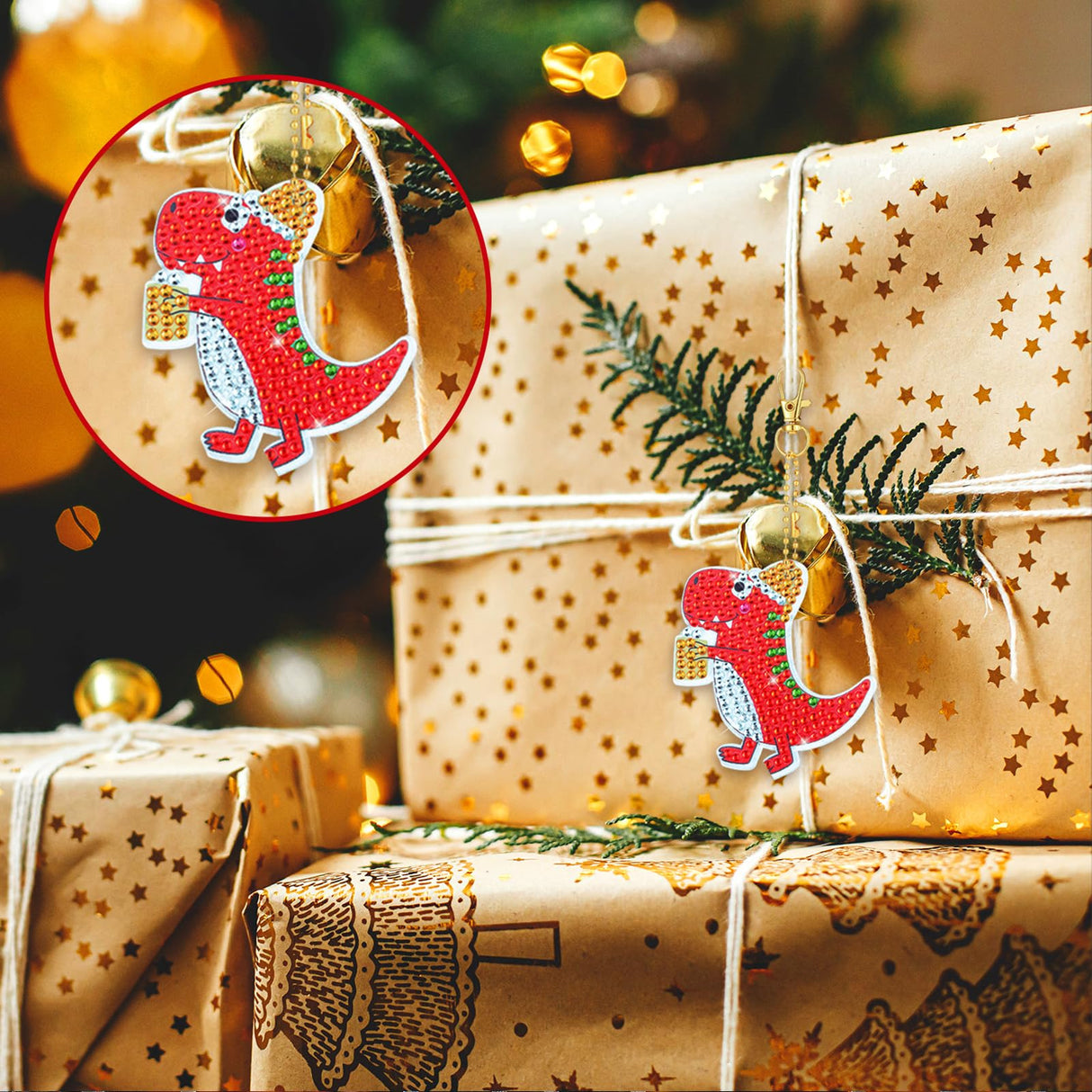 20 Pcs Christmas Dinosaur Diamond Art Keychains Diamond Painting Keychains 5D DIY Diamond Art Kits Dinosaur Gem Diamond Keychains Diamond Key Rings for Adults Beginners Holiday Craft Decoration Tudomro