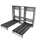 QVUUOU Twin Over Twin Murphy Bunk Bed with Wardrobe and Shelves Foldable 2-in-1 Metal Wall Bed with Power Outlets, Space-Saving Design, Easy Assembly Included (Gray) QVUUOU