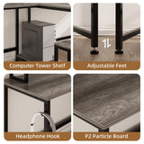 Mexin Two Person Desk-83.7 Inch Double Computer Desk with Monitor Stand and Power Outlets, Office Desk with Storage Shelves, Long Workstation Desk for Home Office, Gray Oak Mexin