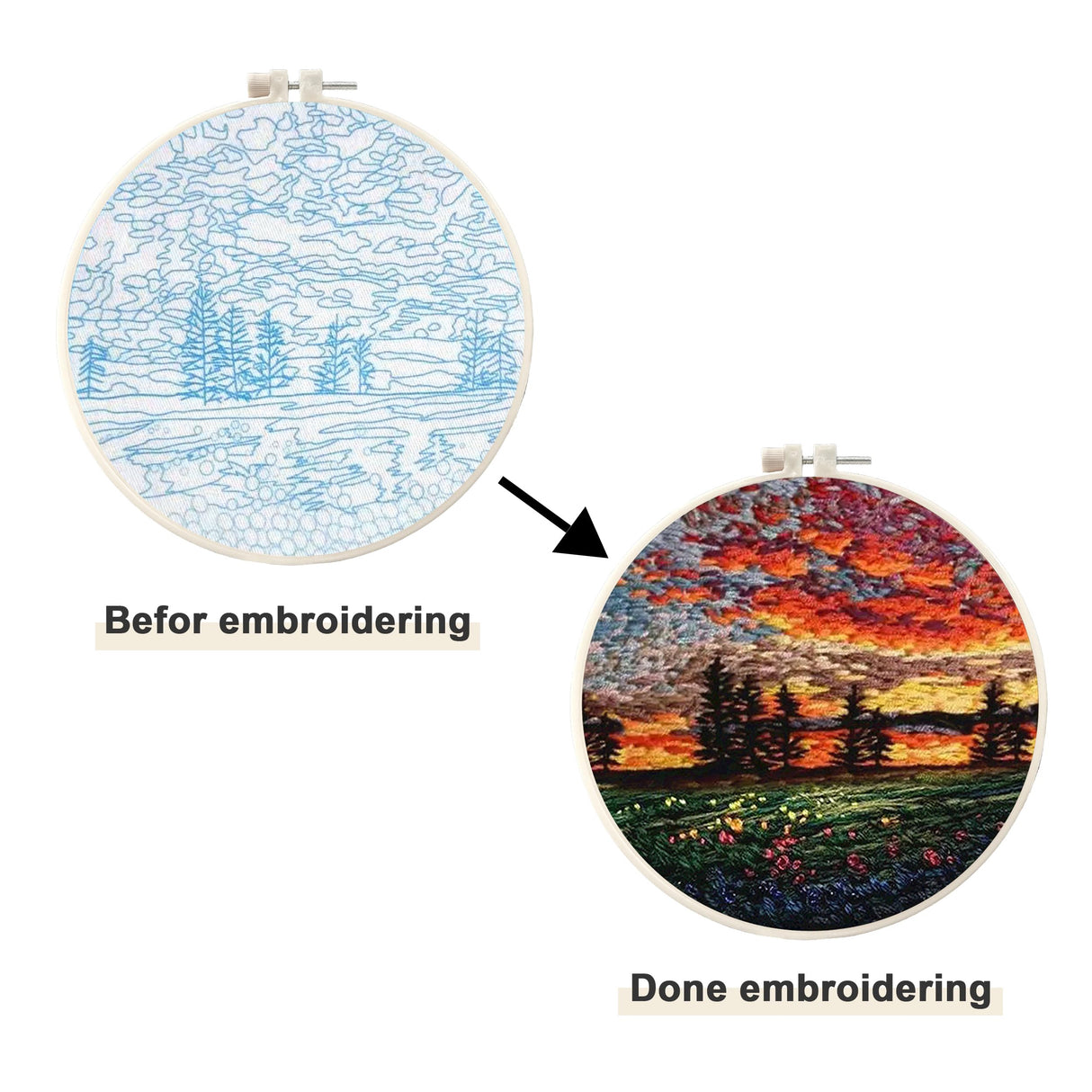 Maydear 4 Pack Embroidery Starter Kit with Pattern, Stamped Cross Stitch Kits for Beginners Adults with Embroidery Hoop and Instructions, Hand Embroidery Kit (Embroidery kit flower2) Maydear