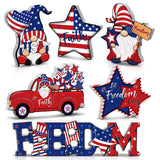 Qunclay 6 Pieces Patriotic Table Decor Memorial Day Table Decorations Wooden Gnome Freedom Truck Star 4th of July Table Signs for Veterans Day Independence Day Table Topper Decor Supplies (No Base) Qunclay