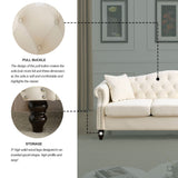 79" Velvet Chesterfield Sofa for Living Room,3 Seater Sofa Button Tufted Nailhead Trimming Curved Backrest Rolled Arms with Wood Legs with 2 Pillows,Bedroom,Office (Beige Velvet, 79*30*32") Fulocseny