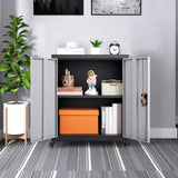GREATMEET Metal Storage Cabinet with Locking Doors and Wheels,Garage Cabinet with Shelves for Home Office, Gym, School,Black+Grey GREATMEET