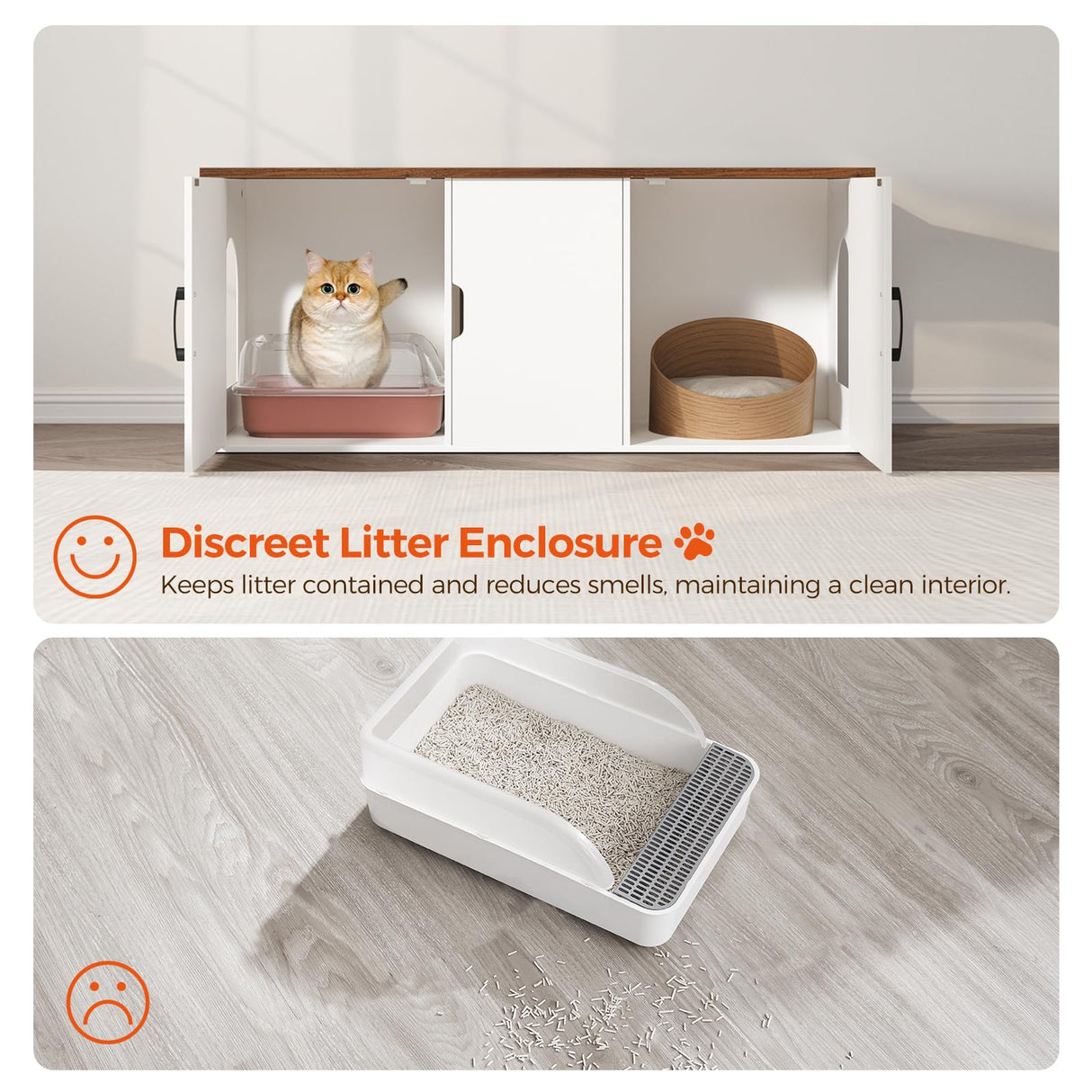 MAHANCRIS Cat Litter Box Enclosure for 2 Cats, 47.2" Hidden Cat Litter Box Furniture with Double Rooms, Wooden Litter Box Furniture, Indoor Cats House, Cat Washroom Furniture, White CWZW2201 MAHANCRIS