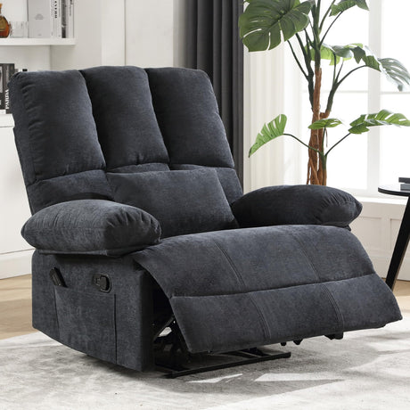 Oversized Recliner Chair 350 lb Weight Capacity, Plus Size 28 inch Large Wide Seat Manual Comfortable Fabric Recliner for Adults Living Room with Pockets Massage Heated Pillow (Modern, GREY-6008) HOMYEDAMIC