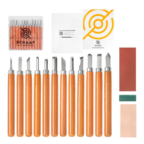 Schaaf Wood Carving Tools 12pc Wood Carving Kit, | Precision Japanese Pen Chisel Set, Beginner Learning Material, Sharpening Supplies | Multipurpose Wood Carving Knives, Linocut Tools (Small Handles) Schaaf Wood Carving Tools