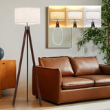 ELYONA Wood Tripod Floor Lamp, Mid Century Modern Reading Standing Light, Tall Studying Light with 3 Color Temperatures LED Bulb & Nature Linen Shade for Farmhouse Living Room Bedroom Office, Walnut ELYONA