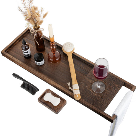 Hanobe Bathtub Decor Bathroom Tray: Rustic Wood Bath Caddy Tub Bathtub Table Home Room Serving Large Vintage Hanobe