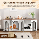71" Large Dog Crate Furniture for 2 Dogs, Wooden Double Dog Crate with Door, Indoor Dog Kennel TV Stand with Divider and Cushion for Large Medium Dogs,White/Brown GarveeHome