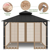 Gazebo Universal Replacement Mosquito Netting, Outdoor Canopy Net Screen 4-Panel Sidewall Gazebo Curtains, with Zippers, Easy to Install, Fit for Most Canopy, Patio, Khaki (10' X 12') WoodArtSupply