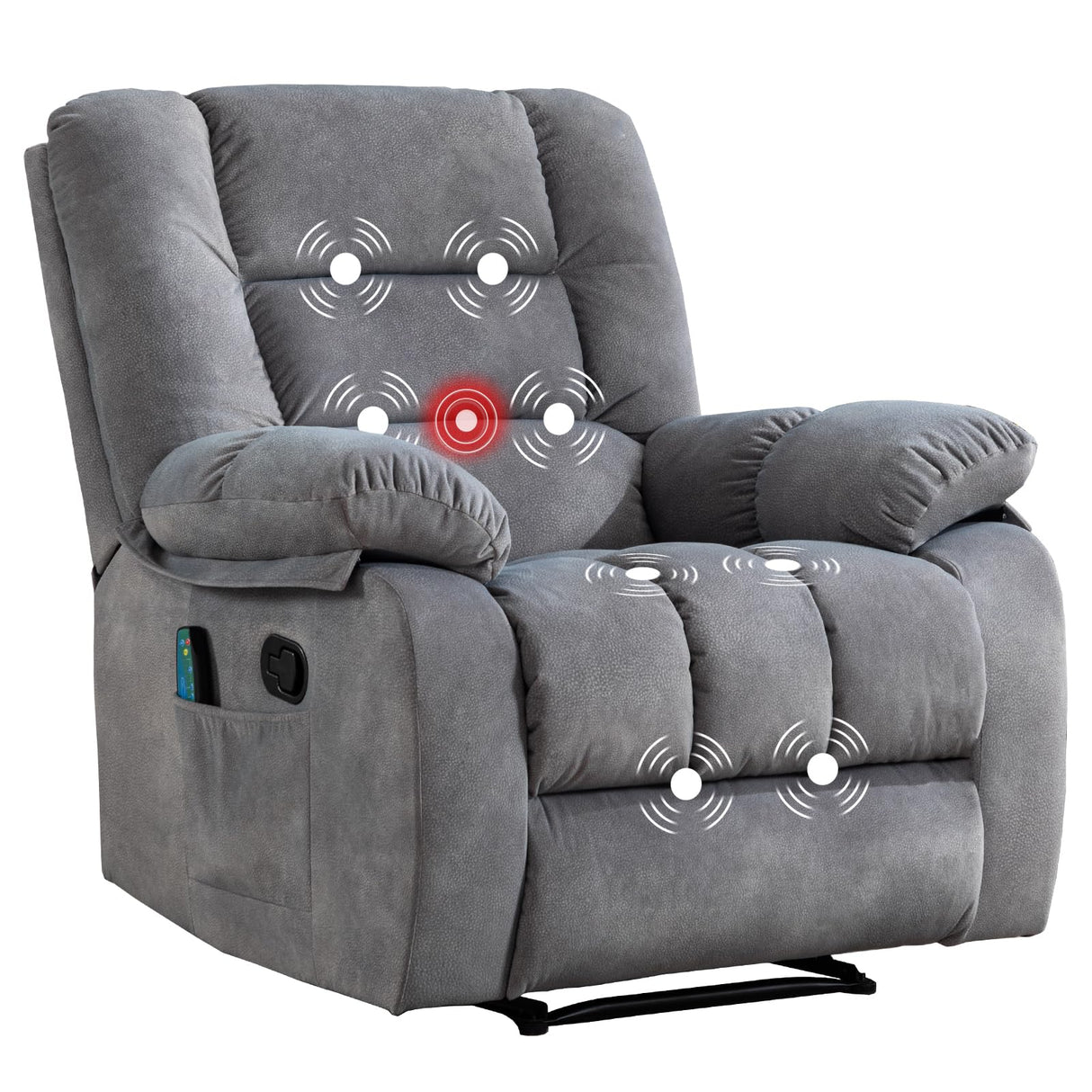 Massage Recliner Chair with Heat and Massage, Soft Fabric Ergonomic Manual Reclining Chairs, Heavy Duty Reclining Sofa Chair with Side Pockets for Living Room (Light Grey) IOMOR