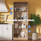 Housoul 71" Tall Pantry Cabinet with 4 Doors, Kitchen Pantry Storage Cabinet, Freestanding Larder Cupboard, Utility Kitchen Hutch with Gold Handles for Dining Room, Bathroom, Oak Housoul