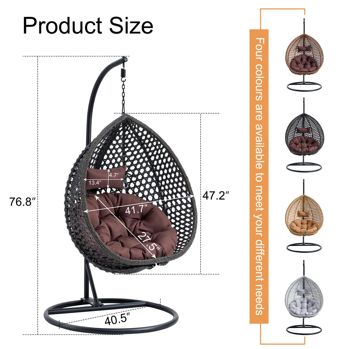 Egg Swing Chair Outdoor with Stand, Indoor Swing for Adults, Hanging Egg Rattan Basket Chair with Cushion and Pillow, Foldable Basket and Metal Stand for Porch, Patio, Bedroom, Balcony,Yard (Black) CRIPNAS